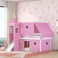 thumbnail image 1 of Euroco Wood Full Loft Bed with Tent and Slide, Castle Bed with Tower for Kids Teens Bedroom, Pink, 1 of 14