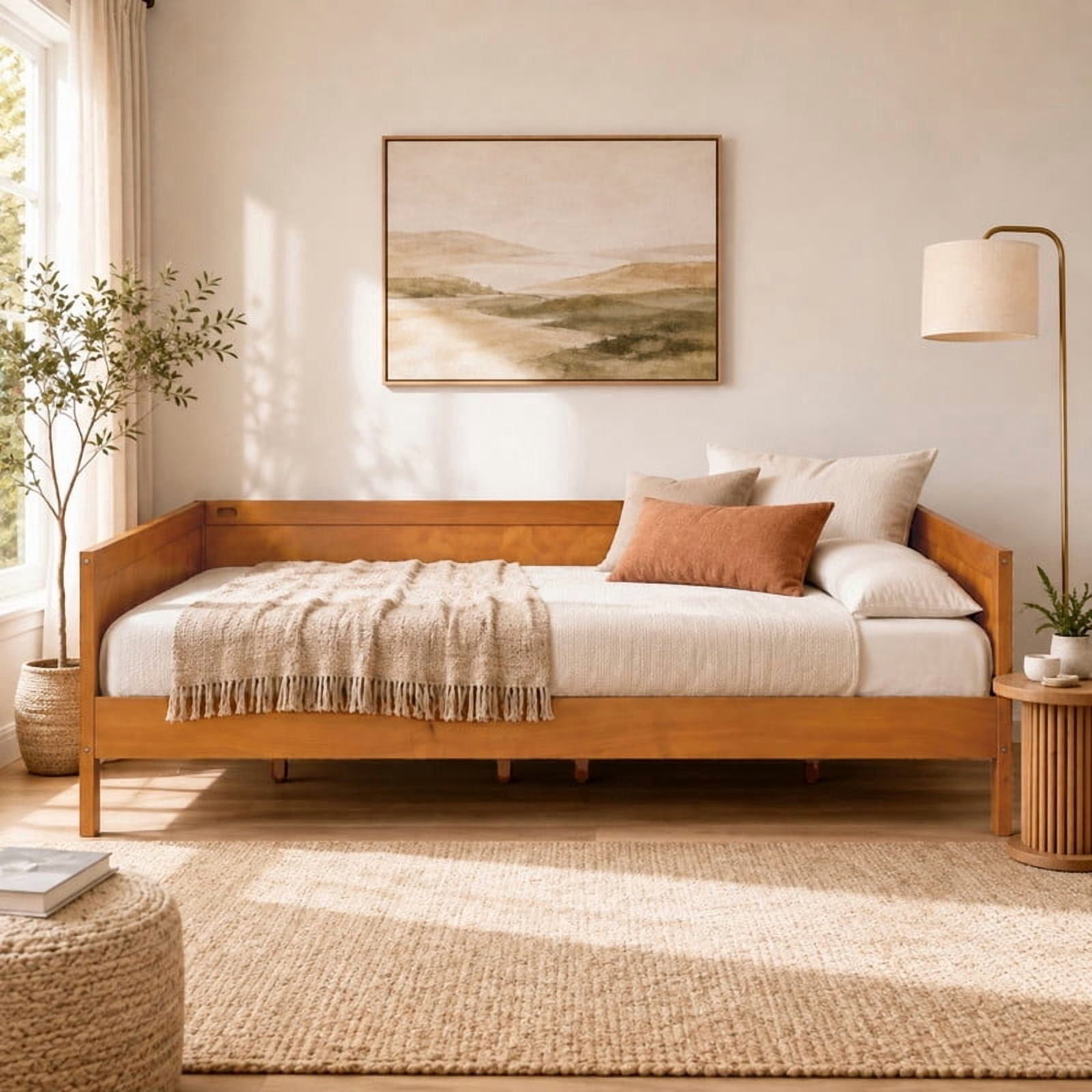 Euroco Wood Full Size Daybed, Sofa Bed with Slats, No Box Spring Needed, Walnut