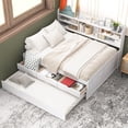thumbnail image 1 of Euroco Wood Full Size Daybed with Shelf, Trundle and Drawers, Wood Captain Platform Bed with Staorage, 3 Drawers and Trundle, White, 1 of 14