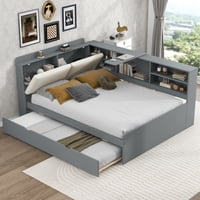 Euroco Full Size Wood Daybed with Trundle and Storage Shelves (Gray)