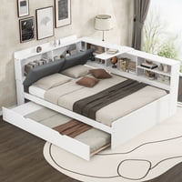 Euroco Full Size Wood Daybed with Trundle and Storage Shelves (White)