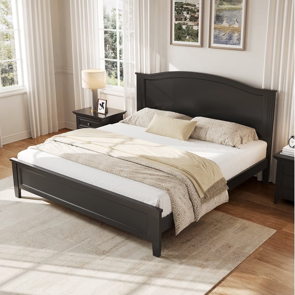 Euroco Wood Full Size Platform Bed, Black
