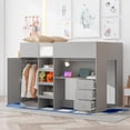 thumbnail image 1 of Euroco Wood Full Size Loft Bed with Wardrobe and Desk, 3 Drawers and Shelves for Kids Teens, Gray, 1 of 13