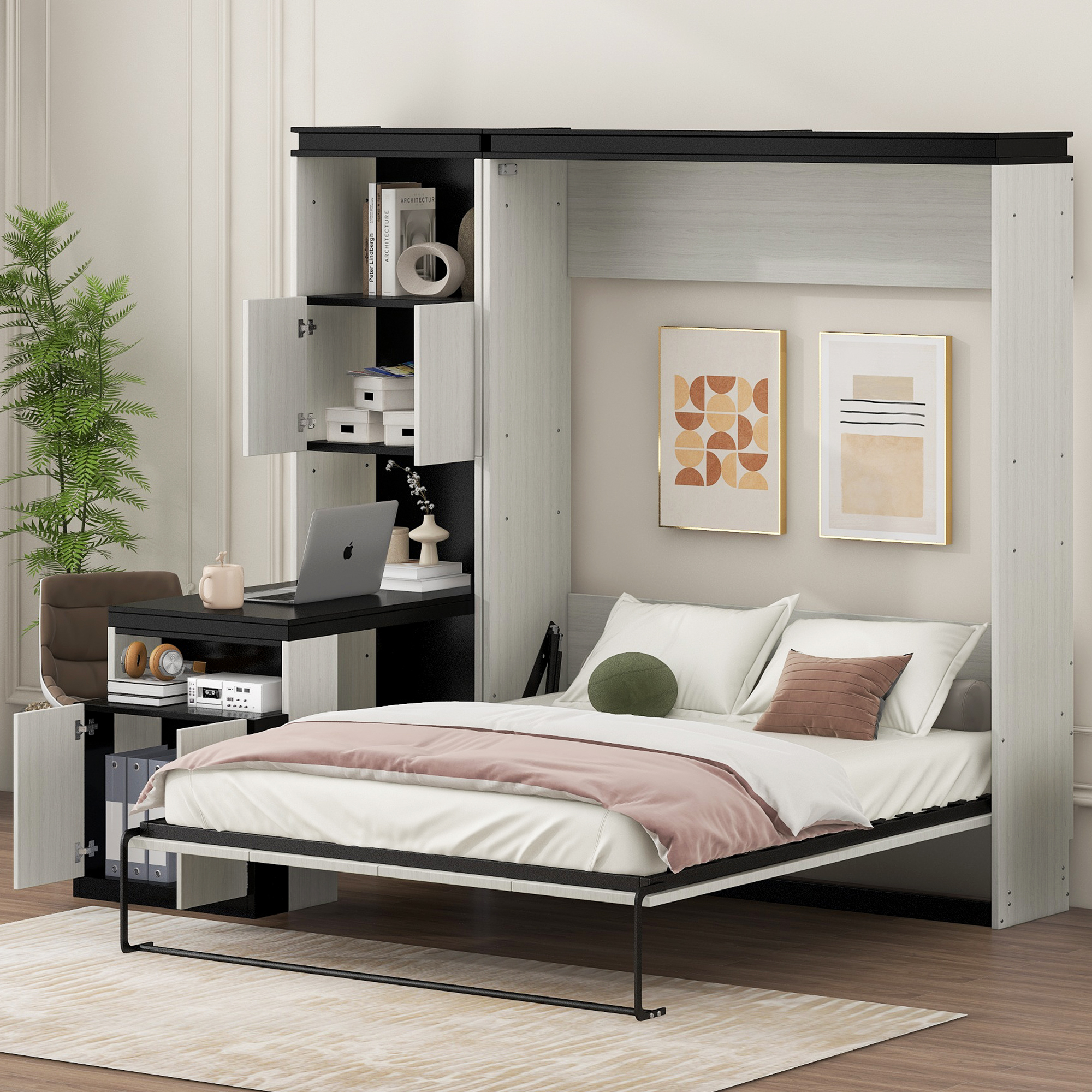 Euroco Wood Full Size Murphy Bed Wall Bed With Australia Ubuy