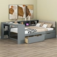 thumbnail image 1 of Euroco Wood Full Size Platform Bed with Desk and Shelves, Drawers and USB Charging for Kids Teens, Gray, 1 of 9
