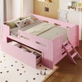 thumbnail image 1 of Euroco Wood Full Size Platform Bed with Guardrails and Drawers, Pink, 1 of 12