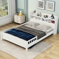 thumbnail image 1 of Euroco Wood Full Size Platform Bed with LED Light and Storage Headboard, White, 1 of 11