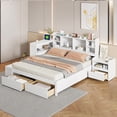 thumbnail image 1 of Euroco Wood Full Size Platform Bed with Nightstand and Drawers, Desk and Cabinets, USB Ports, White, 1 of 19