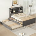 thumbnail image 1 of Euroco Wood Full Size Platform Bed with Storage Headboard and Charging Station, Trundle Bed and 3 Drawers, Antique Brown, 1 of 10