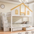 thumbnail image 1 of Euroco Wood Full over Full Bunk Bed with Drawers, House Bed with Storage Staircase, White, 1 of 14