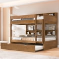 thumbnail image 1 of Euroco Wood Full over Full Bunk Bed with Storage Shelves and Trundle, Antique Wood, 1 of 9