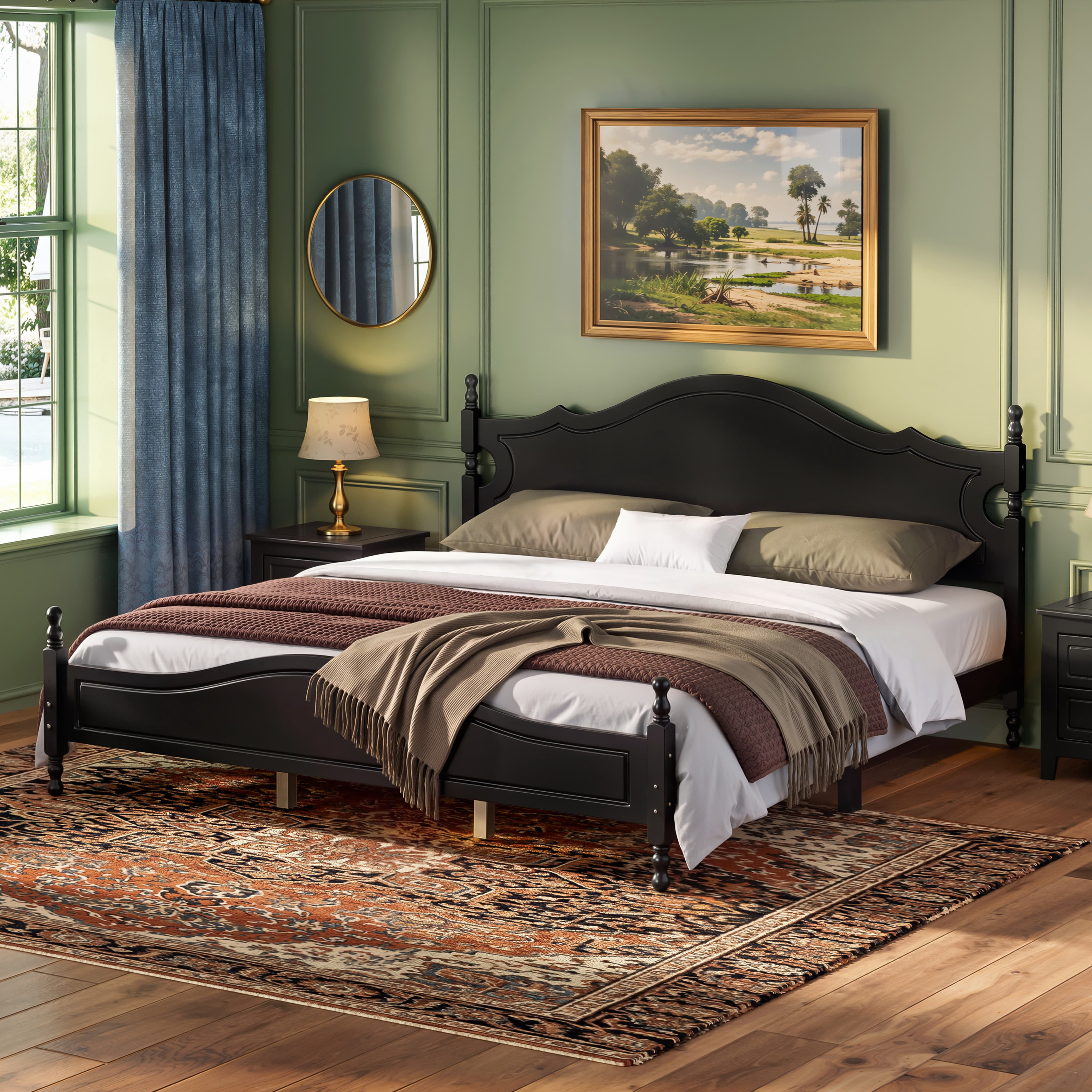 Euroco Wood King Size Platform Bed, Black