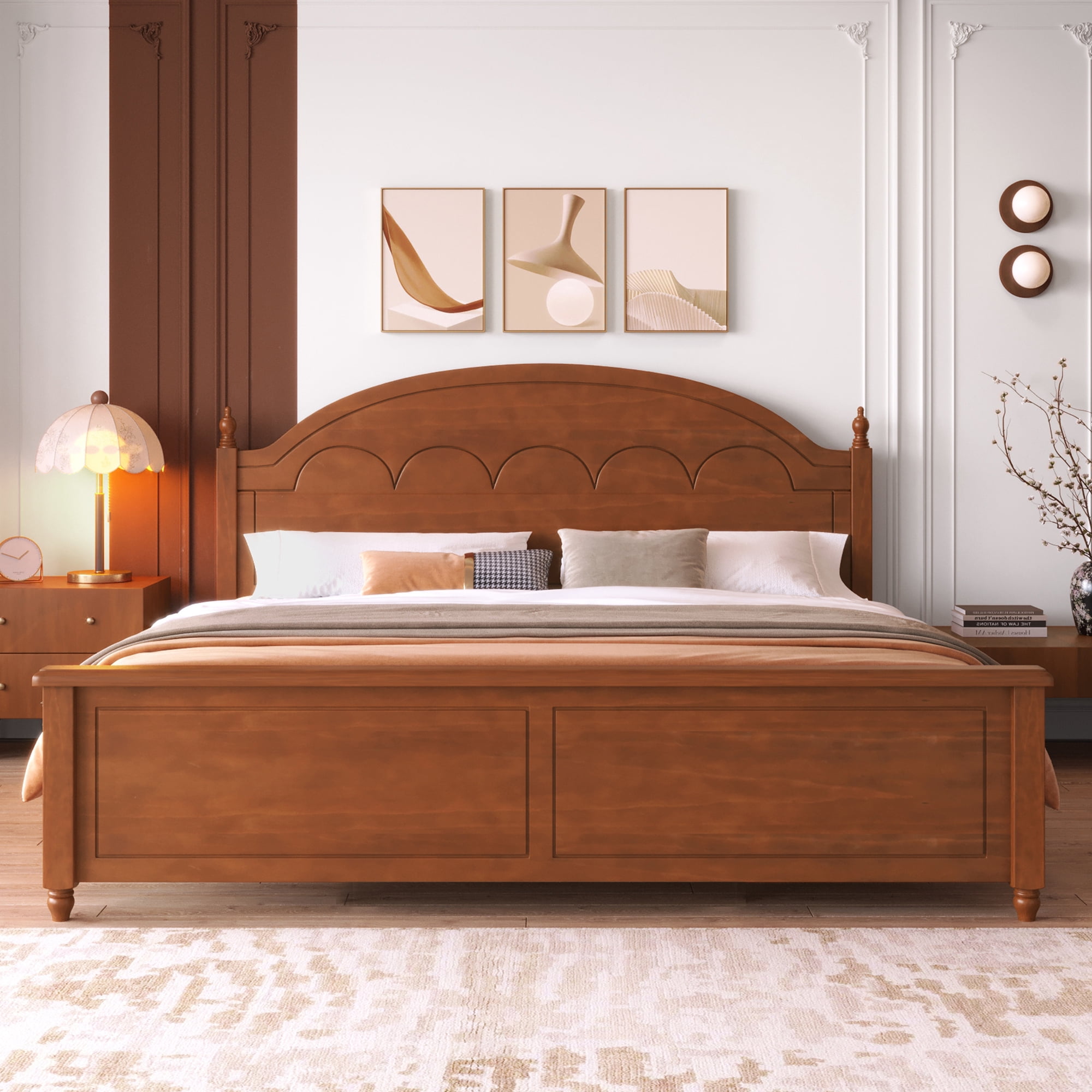 Euroco Wood King Size Platform Bed, Oak