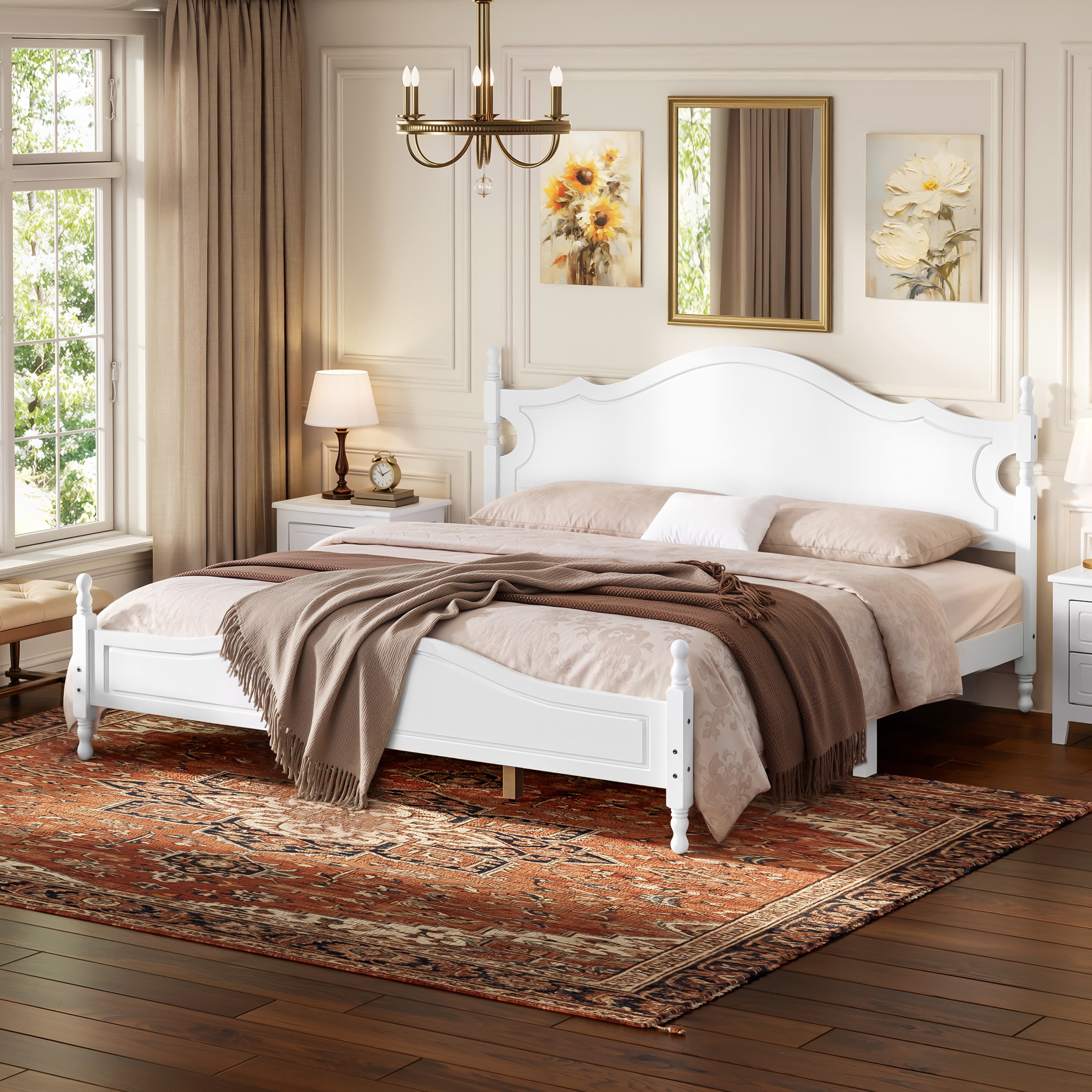 Euroco Wood King Size Platform Bed, White