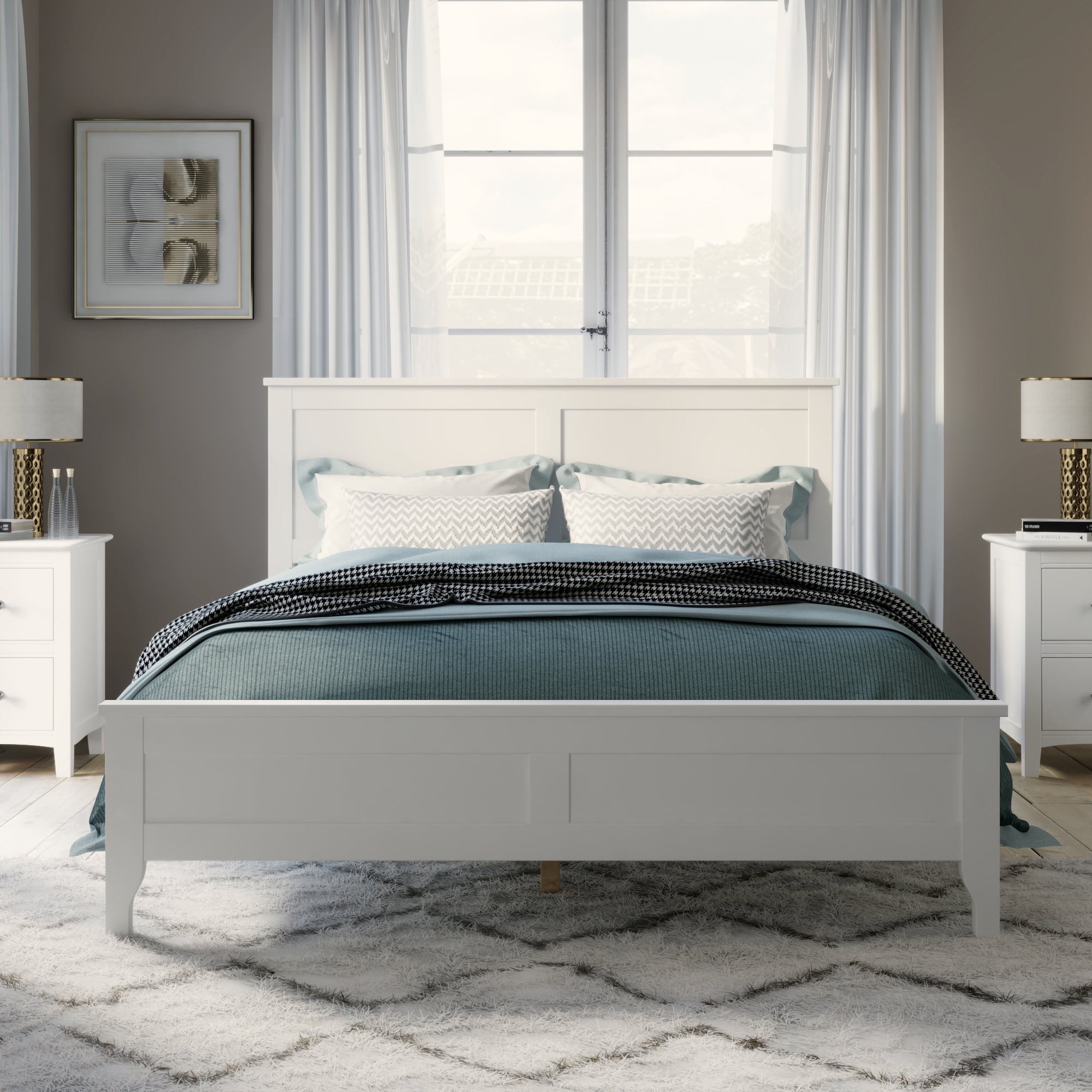 Euroco Wood King Size Platform Bed, White