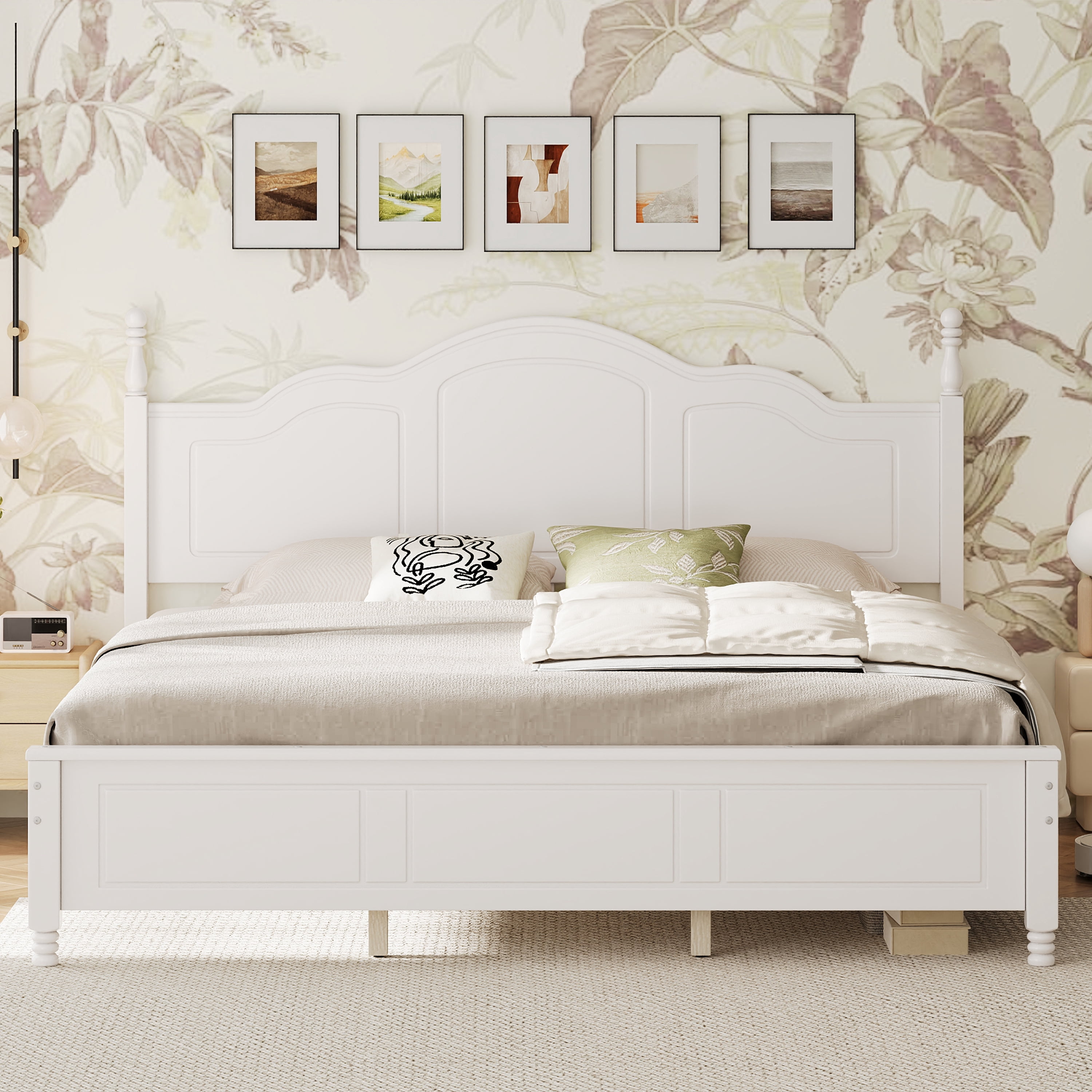 Euroco Wood King Size Platform Bed, White