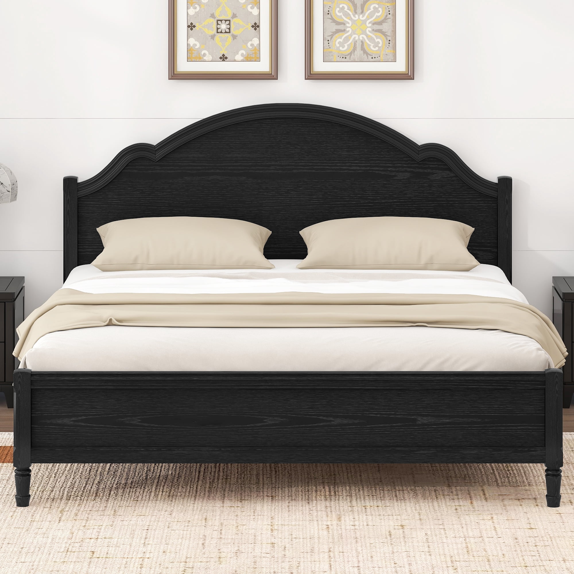 Euroco Wood King Size Platform Bed with Headboard, No Spring Box Needed, Black