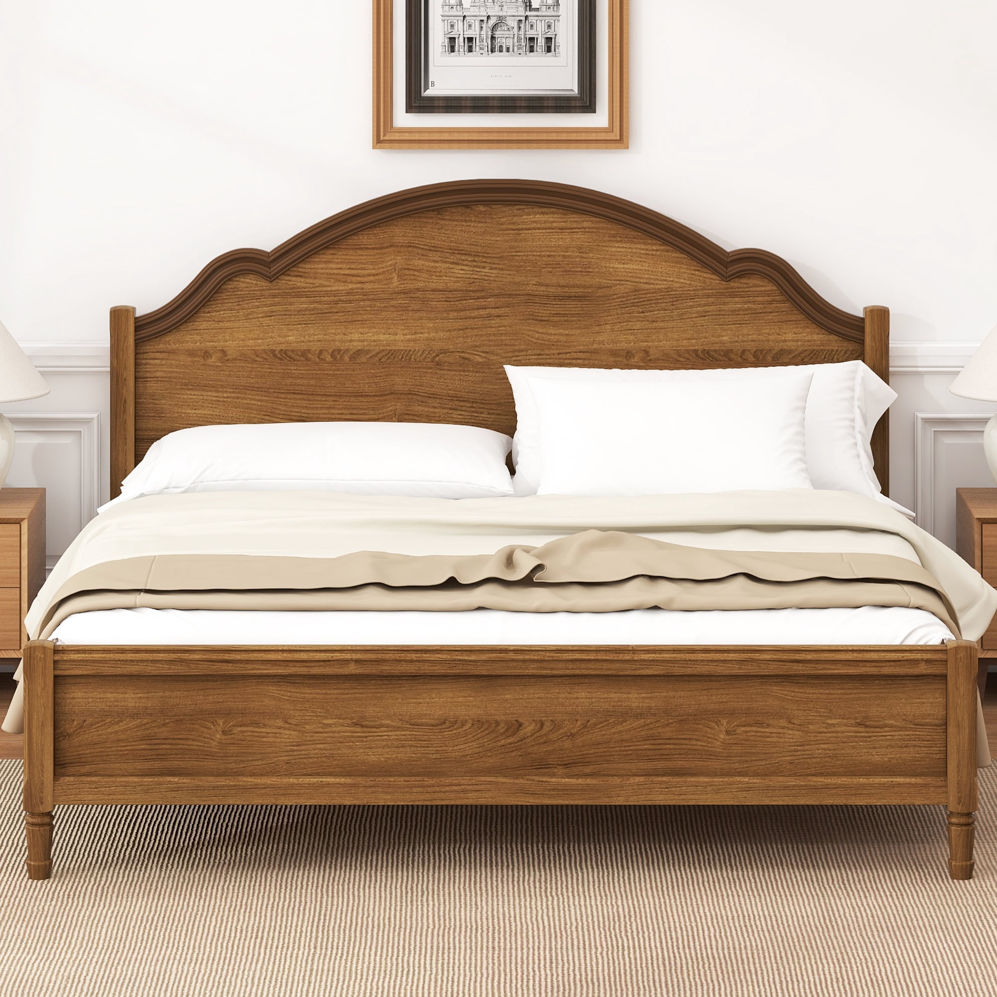 Euroco Wood King Size Platform Bed with Headboard, No Spring Box Needed, Walnut
