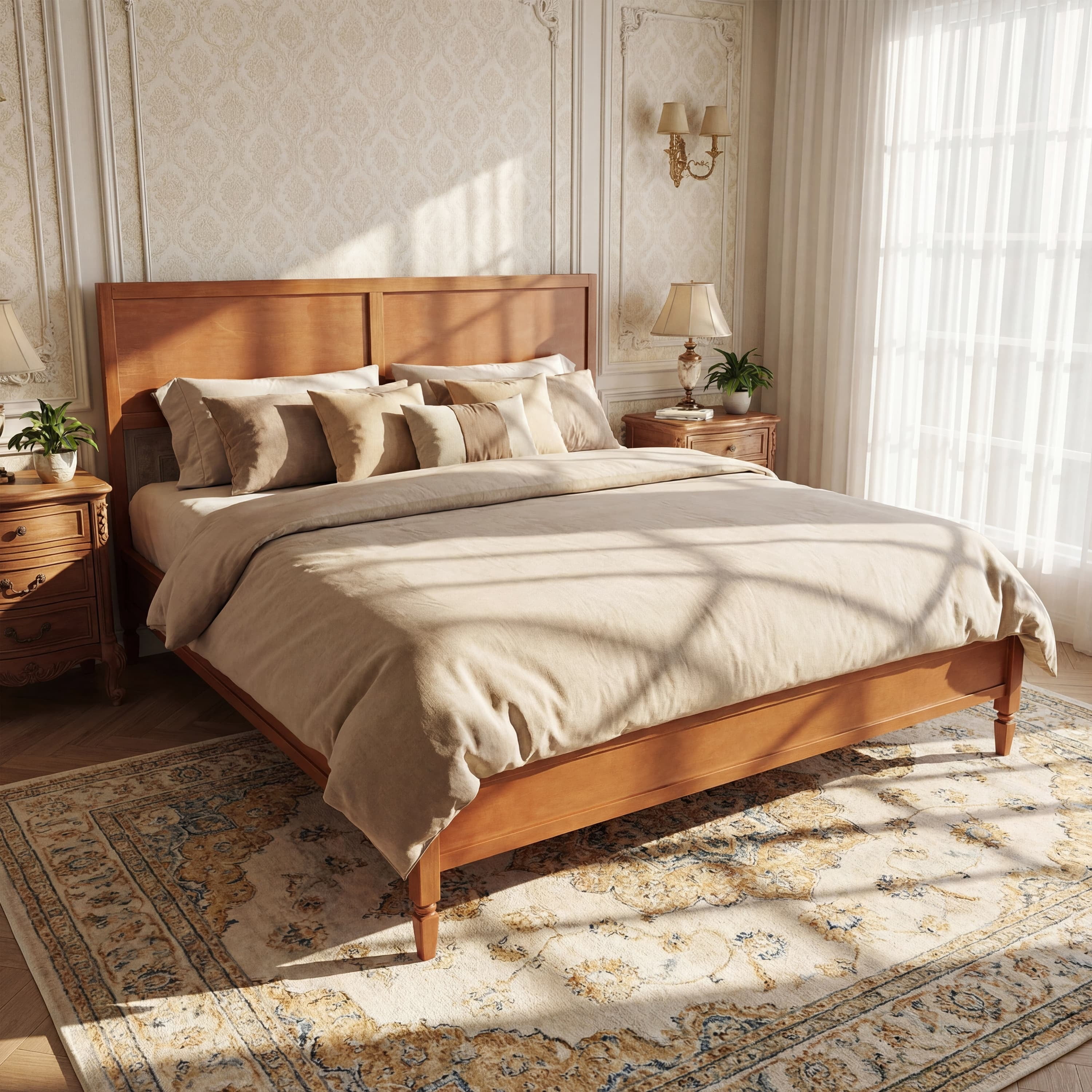 Euroco Wood King Size Platform Bed with Panel Headboard, No Box Spring Needed, Brown