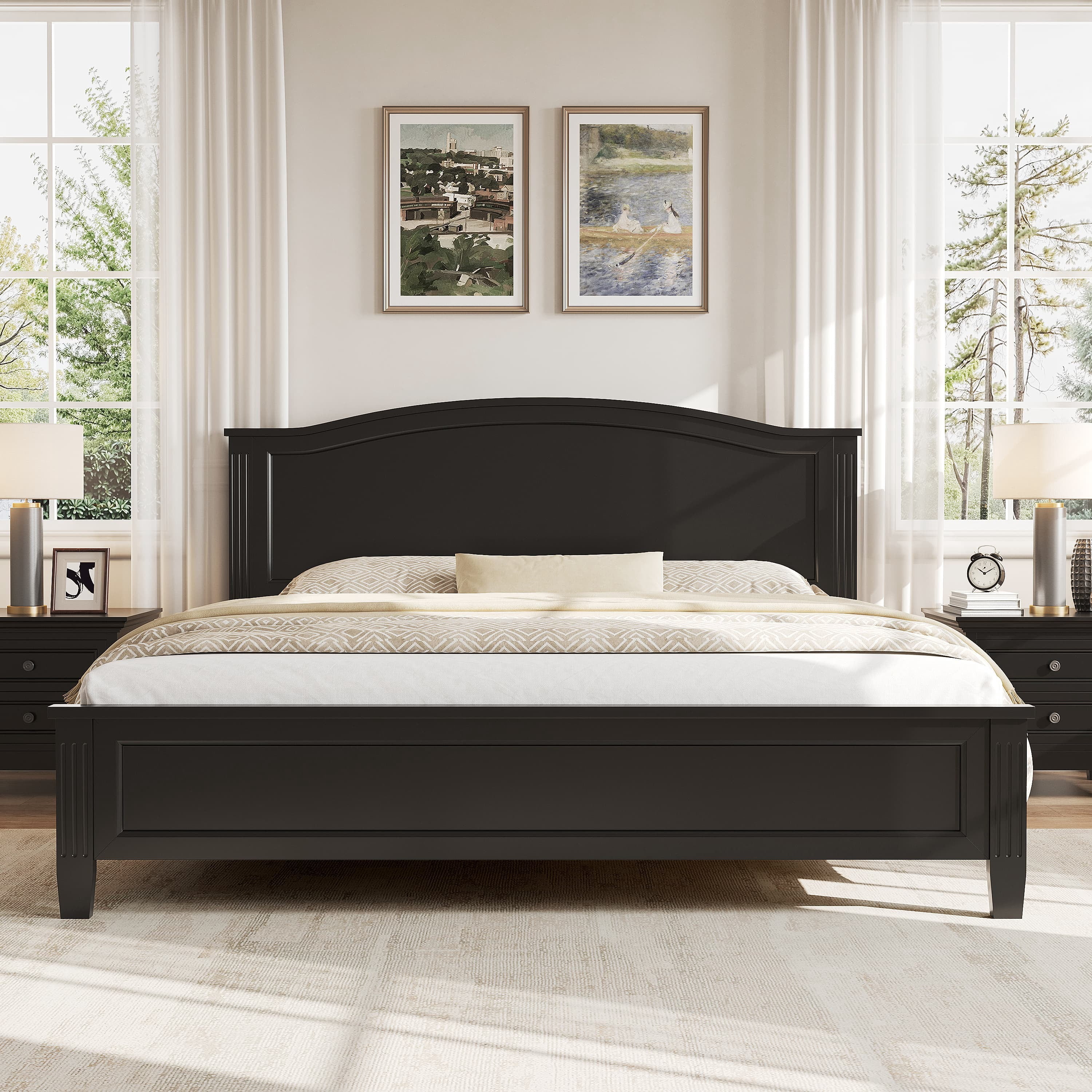 Euroco Wood King Size Wood Platform Bed, Black