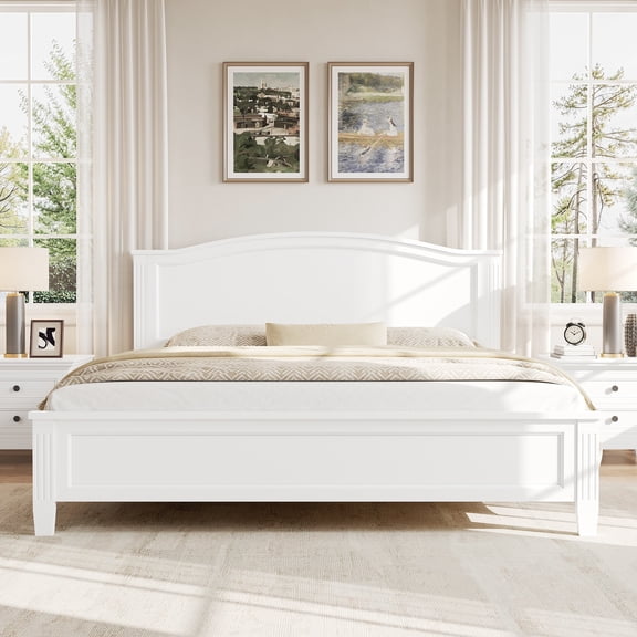 Euroco Wood King Size Wood Platform Bed, White