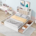 thumbnail image 1 of Euroco Wood Queen Platform Bed, Upholstered with Storage Headboard and 4 Drawers for Kids and Adults Bedroom, White, 1 of 17