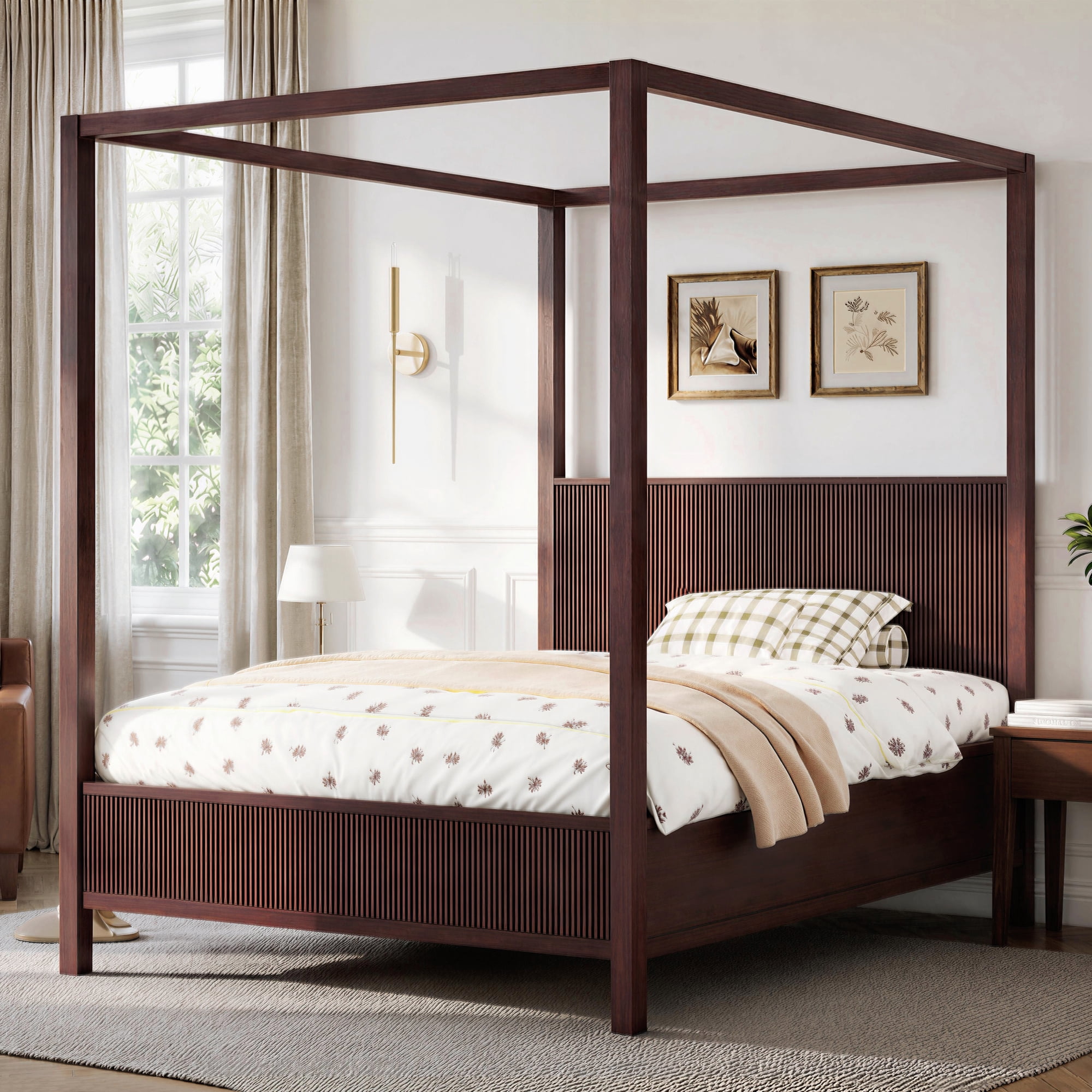 Euroco Wood Queen Size Canopy Platform Bed, Espresso