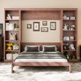 thumbnail image 1 of Euroco Wood Queen Size Murphy Bed with Desk and Shelves, Space-Saving Wall Bed for Bedroom, Dark Brown, 1 of 10
