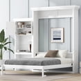 thumbnail image 1 of Euroco Wood Queen Size Murphy Bed with Storage Cabinets and Shelves, Wall Bed with Desk, White, 1 of 21