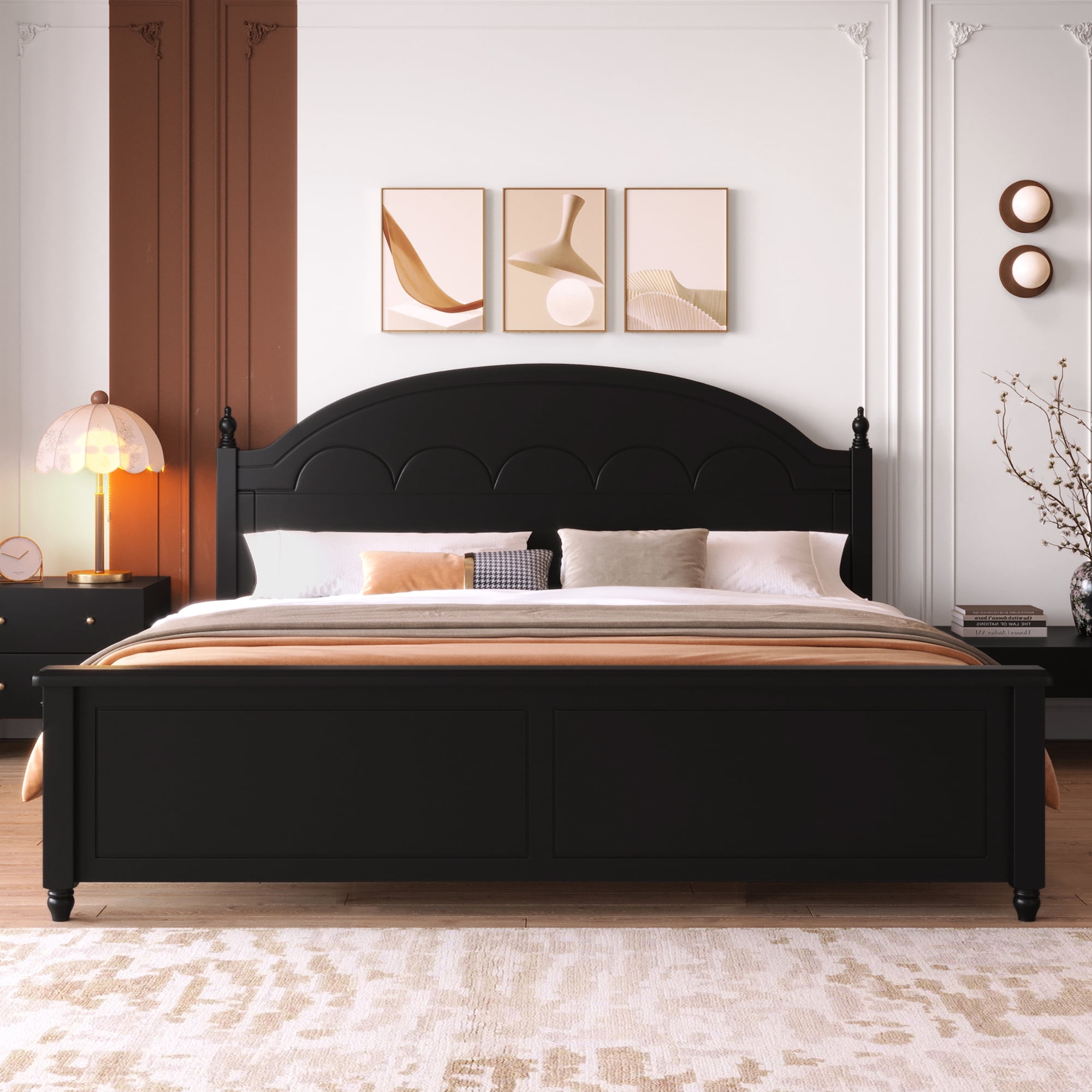 Euroco Wood Queen Size Platform Bed, Black
