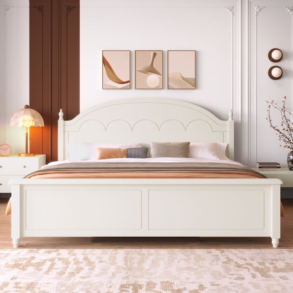 Euroco Wood Queen Size Platform Bed, White