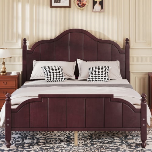 Euroco Wood Queen Size Platform Bed with Headboard, Vintage Bed Frame for Bedroom, Espresso