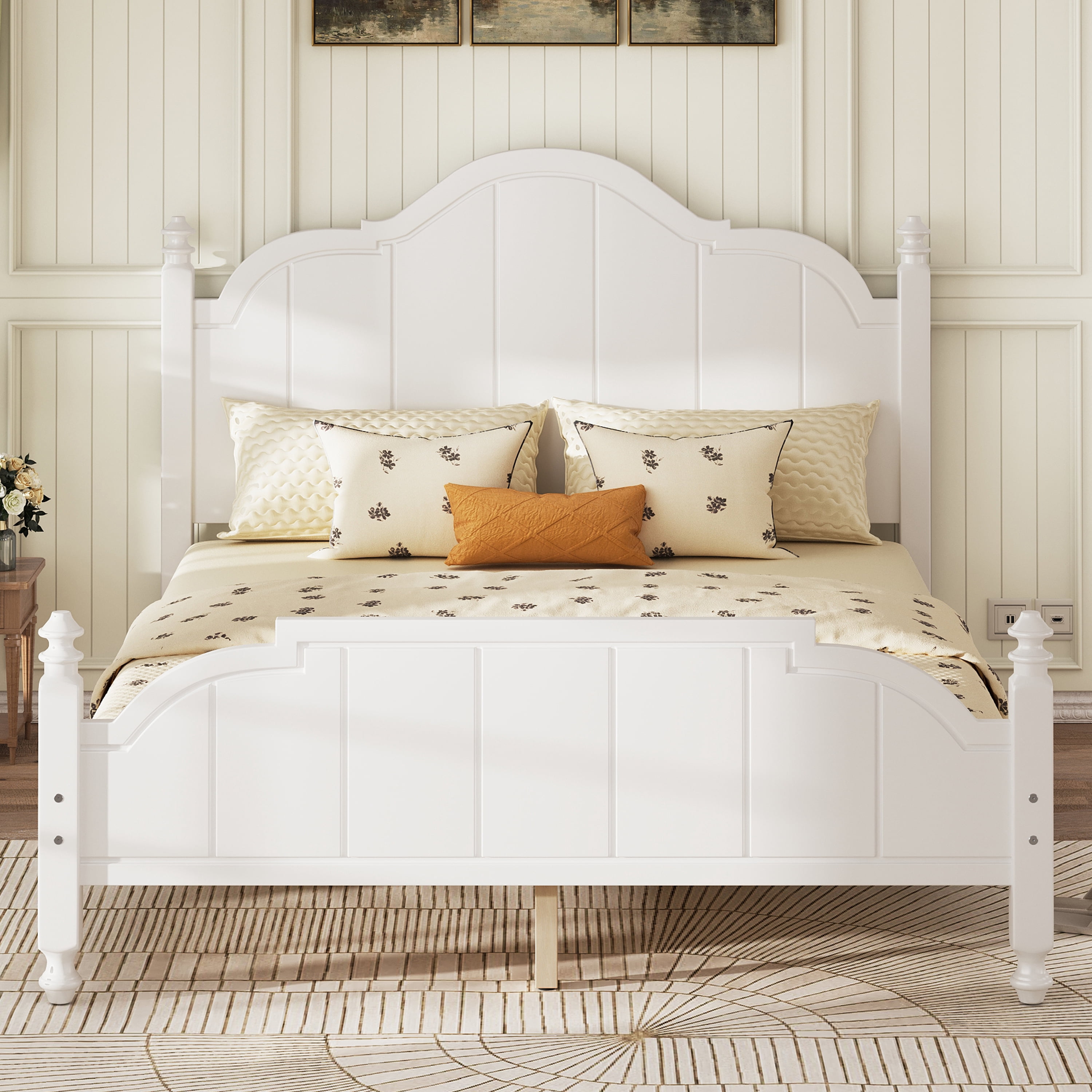 Euroco Wood Queen Size Platform Bed with Headboard, Vintage Bed Frame ...