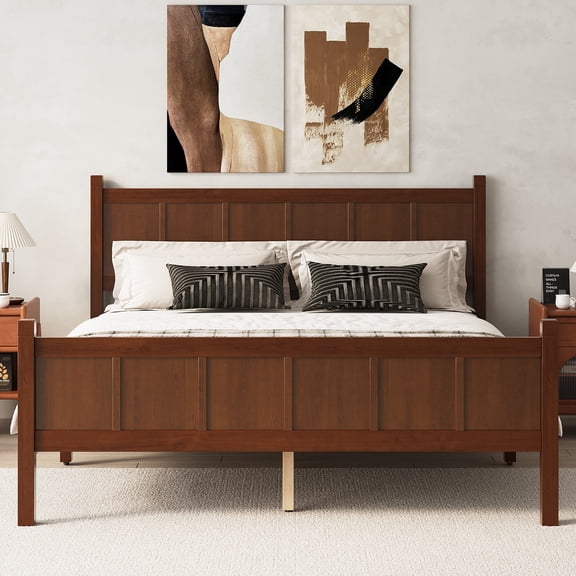 Euroco Wood Queen Size Platform Bed with Headboard and Footboard, Dark Walnut