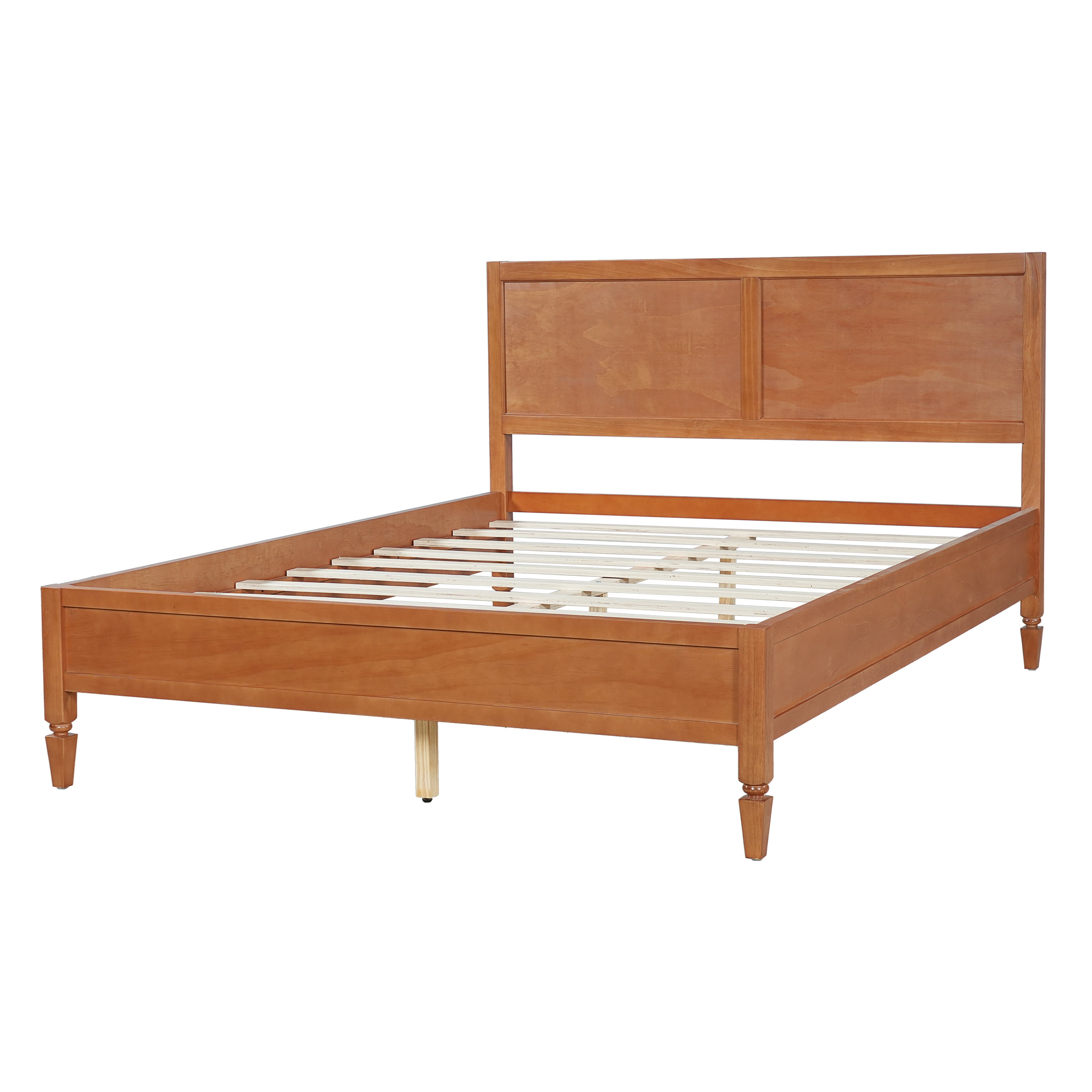 Euroco Wood Queen Size Platform Bed with Panel Headboard, No Box Spring Needed, Brown