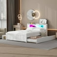 thumbnail image 1 of Euroco Wood Queen Size Platform Bed with Storage Headboard, Drawers Trundle and LED Light for Adults, White, 1 of 15