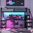thumbnail image 1 of Euroco Metal Full Size Loft Bed with Desk and Wardrobe, Gaming Bed with Staircase, and Shelves, USB Ports and LED Light, Black, 1 of 11