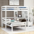thumbnail image 1 of Euroco Wood Twin Bunk Loft Bed with Desk, Drawers and Shelf for Kids Teens, White, 1 of 17