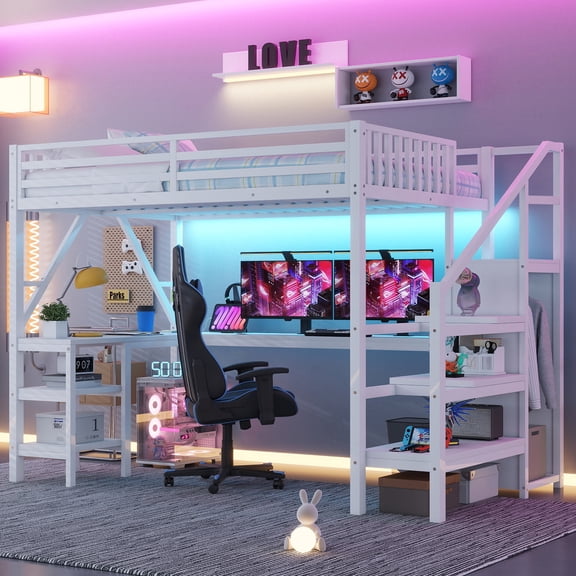 Euroco Wood Storage Bunk Bed, Full over Twin & Twin for Kids Teens Bedroom, 3-in-1 Bunk with 2 Drawers, White