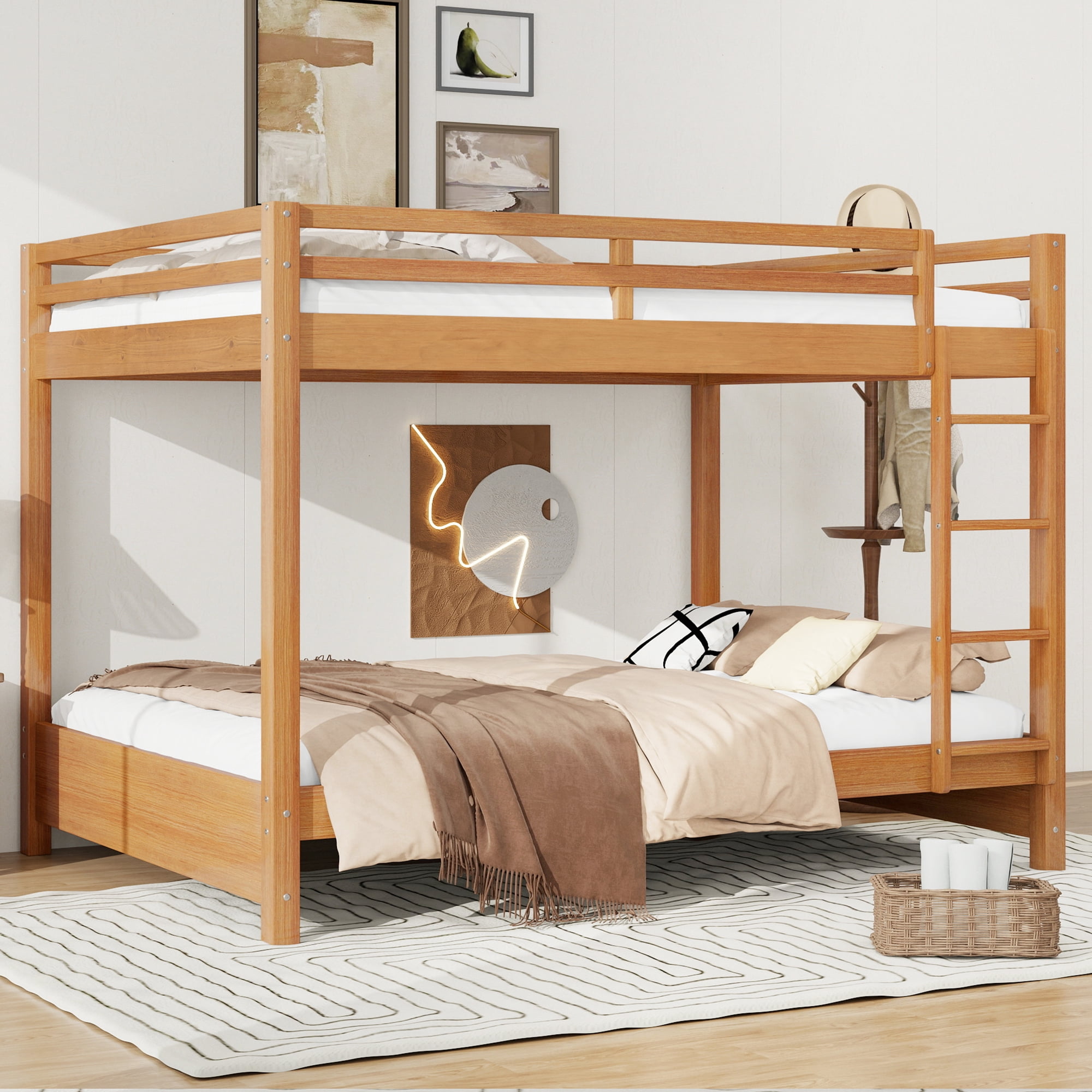 Euroco Wood Queen over Queen Bunk Bed for Kids Teens Adults, Wood