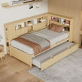 thumbnail image 1 of Euroco Wood Twin Size Captain Bed with Shelves and Cabinet,  Platform Bed with Trundle and USB Charging Station, Natural, 1 of 13