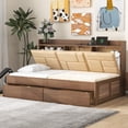 thumbnail image 1 of Euroco Wood Twin Size Captain Bed with Upholstered Headboard Shelves and Drawers,USB Charging Staion Daybed for Bedroom, 1 of 13