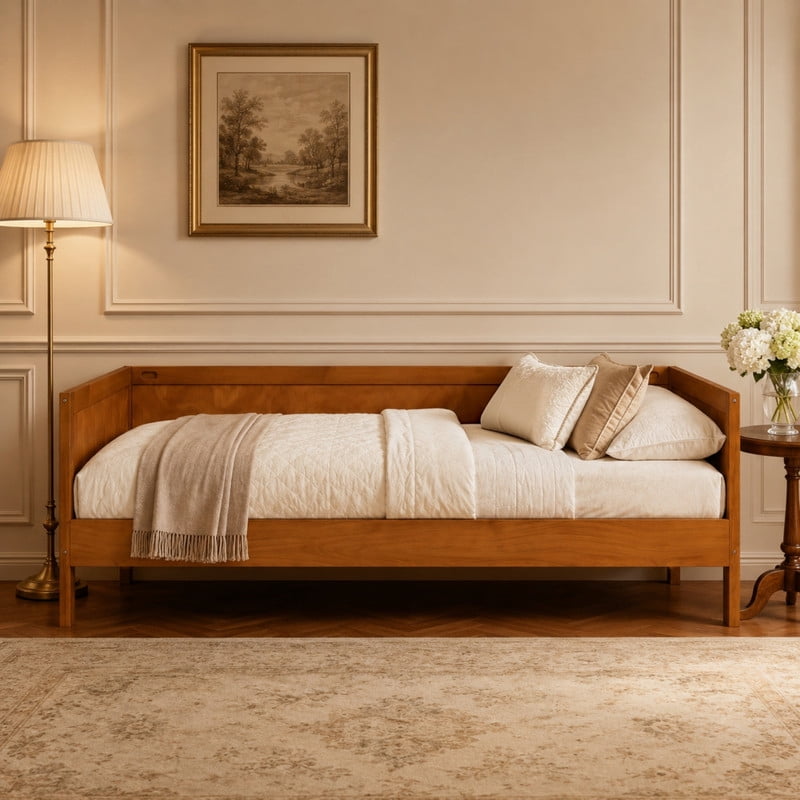 Euroco Wood Twin Size Daybed, Sofa Bed with Slats, No Box Spring Needed, Walnut