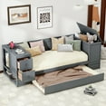 thumbnail image 1 of Euroco Wood Twin Size Daybed with Trundle, Storage Cabinets with Shelves and Drawers, Charging Station Sofa Bed, Gray, 1 of 20