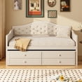 thumbnail image 1 of Euroco Wood Twin Size Daybed with Trundle and Drawers, Sofa Bed with Upholstered Backrest, Beige, 1 of 15