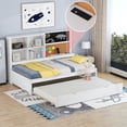 thumbnail image 1 of Euroco Wood Twin Size Daybed with Trundle and USB Ports, Captain Bed with Storage Headboard, Blackboard and Cork Board, White, 1 of 20