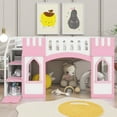 thumbnail image 1 of Euroco Wood Twin Size Loft Bed Frame, Castle House Bed with Storage Staircase for Kids Teens Adults, Pink, 1 of 12