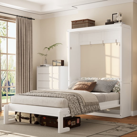 Euroco Wood Twin Size Murphy Bed, Convertible Wall Bed, White