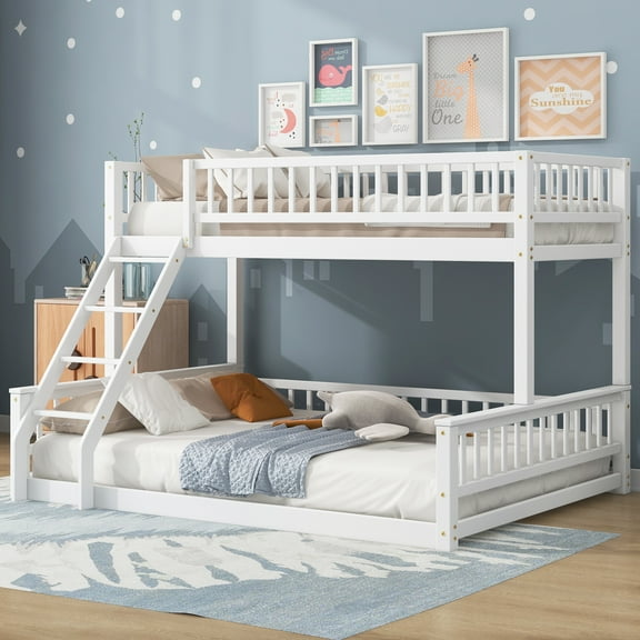 Euroco Wood Twin XL over Queen Size Bunk Bed, 2-in-1 Bed for Kids Teens Adults, Divided 2 Single Platform Beds, White