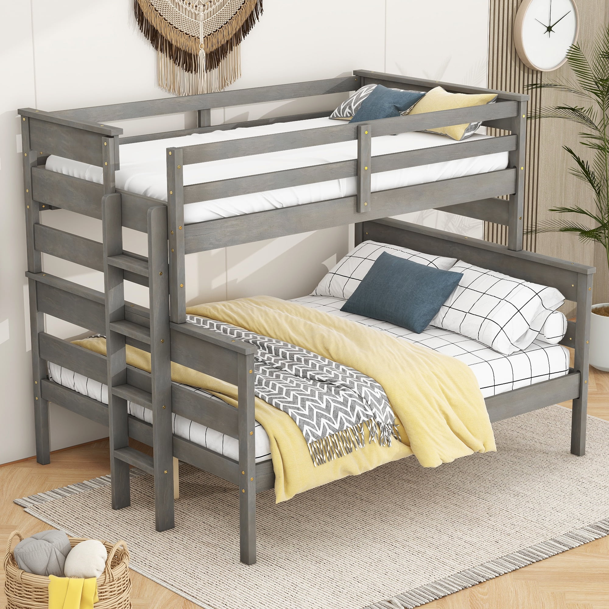 Free Shipping! Euroco Twin Over Full Bunk Bed, Solid Wood Frame ...